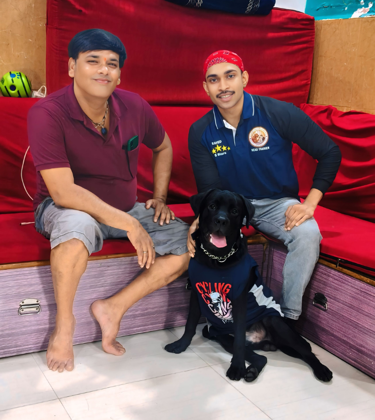 Dog trainer with dog and client image